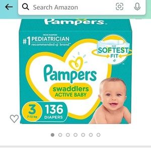 Case of 136 Pampers swaddlers size 3